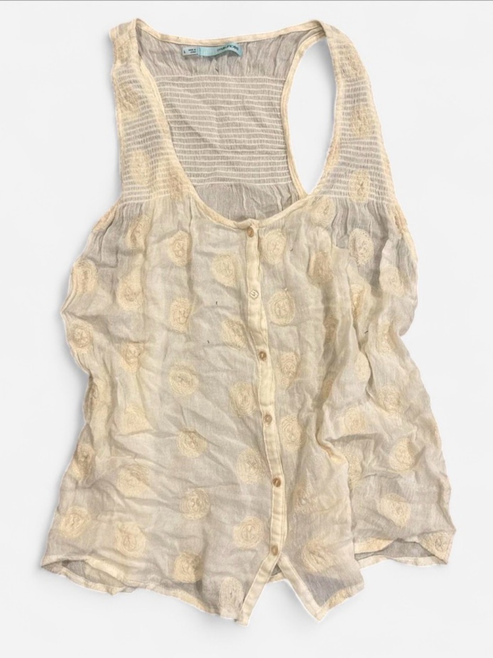 Maurices Cream Floral Button-Front Racerback Tank